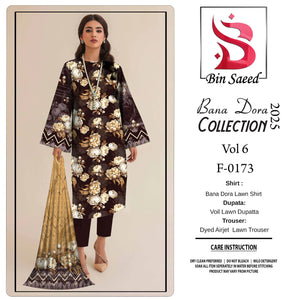 ✨ BINSAEED❤️  Bana Dora 3piece Unstitched Suit SUMMAER LAWN COLLECTION